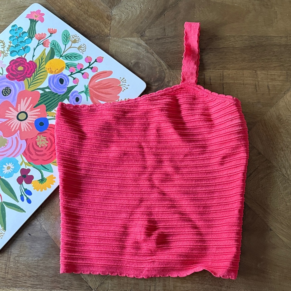 watermelon red cable knit crop, asymmetrical one strap